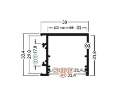 LED juostos profilis VARIO30-03 ACDE-9/TY, juodas, 2m
