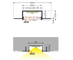Bikuva.lt LED juostos profilis VARIO30-04 ACDE-9, anoduotas aliuminis, 2m
