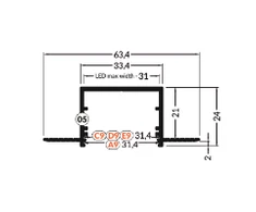 Bikuvalt LED juostos profilis VARIO30-05 ACDE-9, anoduotas aliuminis, 2m