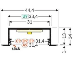 LED juostos profilis VARIO30-06 ACDE-9/U9, juodas, 2m