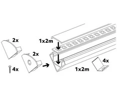 LED kampinis profilis N01, juodas, 2m, su dangteliu ir užbaigimais