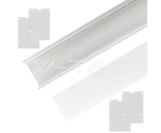 V-tac LED paviršinis profilis, baltas, 2m, su dangteliu ir montavimo priedais