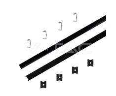 V-tac LED paviršinis profilis, juodas, 2m, su dangteliu ir montavimo priedais