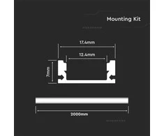 V-tac LED paviršinis profilis su dangteliu ir montavimo priedais, sidabro sp., 2m