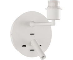 LED sieninis šviestuvas STILO, E27, baltas, su 3W 3000K LED skaitymo šviestuvėliu ir USB bei USB C jungtimis, A8202083BSP