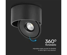 Lubinis šviestuvas V-tac 20W LED paviršinis šviestuvas, juodas, 3000-6400K
