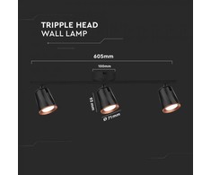 Lubinis šviestuvas V-tac 3x5W LED paviršinis šviestuvas, juodas, 3000K