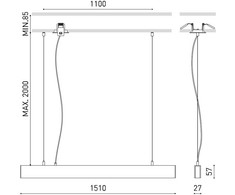 Pakabinamas šviestuvas 35W LED pakabinamas linijinis šviestuvas LINE SUSP D&amp;I, juodas, 3000K, šviečia į viršų ir į apačią
