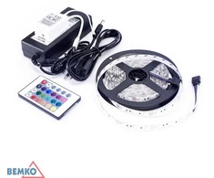 Rinkinys - 14,4W/m, 12V, IP20, RGB LED juosta, 5m ritė, su 12V maitinimo šaltiniu ir nuotolinio valdymo pulteliu