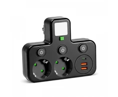 Šakotuvas (2 pozicijų) LINEA PRO FL3, juodas, su 2xUSB + 1xUSB C, su 4000K naktiniu šviestuvu