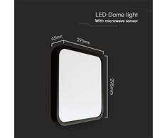 Sieninis šviestuvas V-tac 18W LED paviršinis šviestuvas, kvadratinis, juodu korpusu, 4000K, IP44, su judesio davikliu