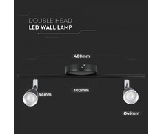 Sieninis šviestuvas V-tac 2x4,5W LED sieninis/paviršinis šviestuvas, juodas, 4000K