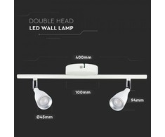 Sieninis šviestuvas V-tac 2x4,5W LED sieninis/paviršinis šviestuvas, baltas, 3000K