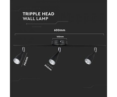 Sieninis šviestuvas V-tac 3x4,5W LED sieninis/paviršinis šviestuvas, juodas, 4000K