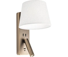 Sieninis šviestuvas NEMIA, E27, sendintos bronzos sp., be gaubto, su skaitymo šviestuvėliu ir USB, 01-4648