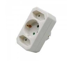 V-tac Trivietis lizdo adapteris, baltas, 2 jungtys su 2,5A, viena - 16A.
