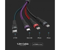 USB laidas, 4IN1, juodas, 1,2m