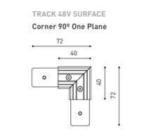 Vienos plokštumos magnetinių bėgelių kampinis sujungimas TRACK 48V SURFACE, 72mm