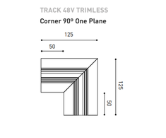 Vienos plokštumos magnetinių bėgelių sujungimas TRACK 48V, 125mm, L formos