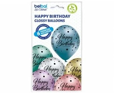Balionai "Happy Birthday" su taškeliais (6vnt)
