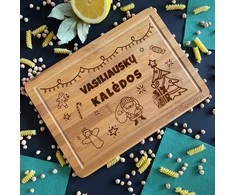 Bambukinė pjaustymo lentelė "Kalėdos" su Jūsų pasirinkta pavarde