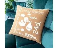 Dekoratyvinė pagalvėlė "Gandriukas" su gimimo metrikais