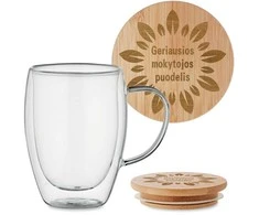 Dvigubo stiklo puodelis "Geriausios mokytojos puodelis"