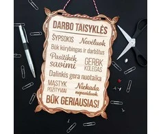 Graviruota medinė lentelė "Darbo taisyklės"