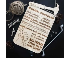 Graviruota medinė lentelė "Garažo taisyklės"