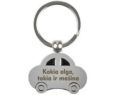 Graviruotas raktų pakabukas "Kokia alga, tokia ir mašina"