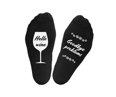 Kojinės su spauda ant padų "Hello wine - Goodbye problems"