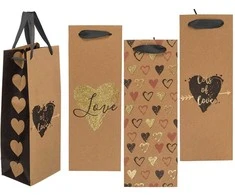Kraft popieriaus dovanų maišelis buteliui "Love" (33x10x12cm)