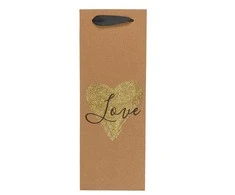 Kraft popieriaus dovanų maišelis buteliui "Love" (33x10x12cm)