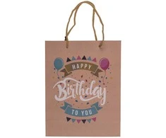 Kraft popieriaus dovanų maišelis "Happy Birthday" (23x18x8cm)