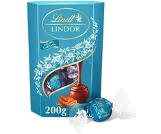 LINDT LINDOR pieninio šokolado rutuliukai su sūdyta karamele, 200g