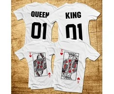 Marškinėlių komplektas "King &amp; Queen" su spauda iš priekio ir iš galo