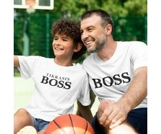 Marškinėlių komplektas tėčiui ir vaikui "Bosas ir tikrasis bosas"