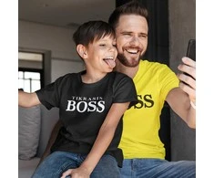 Marškinėlių komplektas tėčiui ir vaikui "Bosas ir tikrasis bosas"
