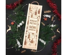 Medinė butelio dėžė "Nauji metai - seni įpročiai"