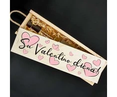 Medinė butelio dėžė "Su Valentino diena!"