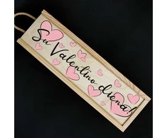 Medinė butelio dėžė "Su Valentino diena!"
