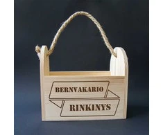 Medinė butelių dėžė su virve "Bernvakario rinkinys"