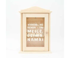 Medinė raktų dėžutė su stiklu "Meilė, šeima, namai"