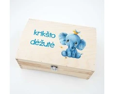 Medinė skrynelė "Krikšto dėžutė su drambliuku"