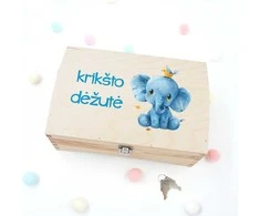 Medinė skrynelė "Krikšto dėžutė su drambliuku"