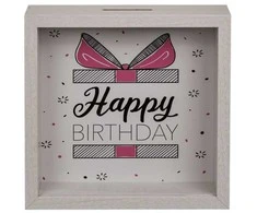 Medinė taupyklė su langeliu "Happy birthday"