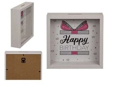 Medinė taupyklė su langeliu "Happy birthday"