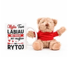 Meškiuko ir puodelio rinkinys "Myliu labiau, nei vakar"