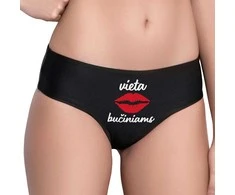 Moteriški apatiniai su spauda priekyje "Vieta bučiniams"