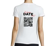 Moteriški marškinėliai "Wanna date me?" su personalizuotu QR kodu